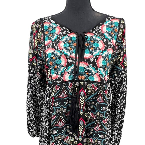 Sundance Dress‎ Small Chelsea Morning Black Floral Embroidered Peasant Boho Fall - Picture 2 of 8